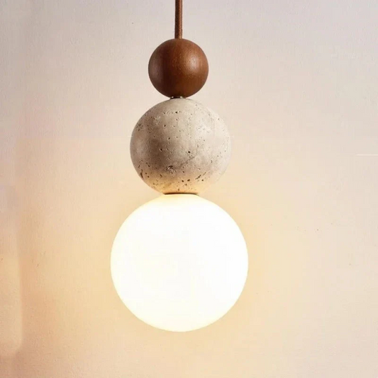 Moderne Hanglamp van Travertin en Mahonie