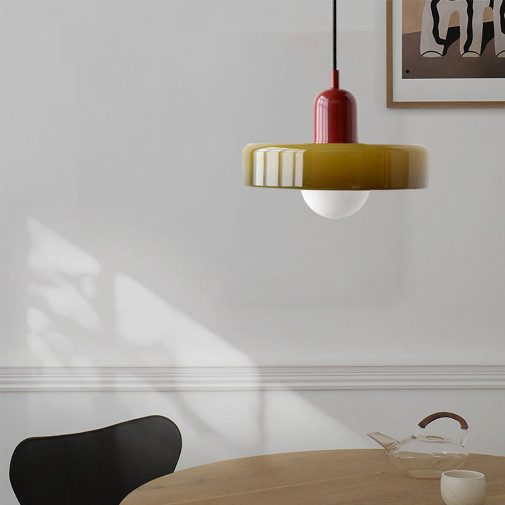 Elegante Bauhaus Hanglamp met Glas-in-Lood