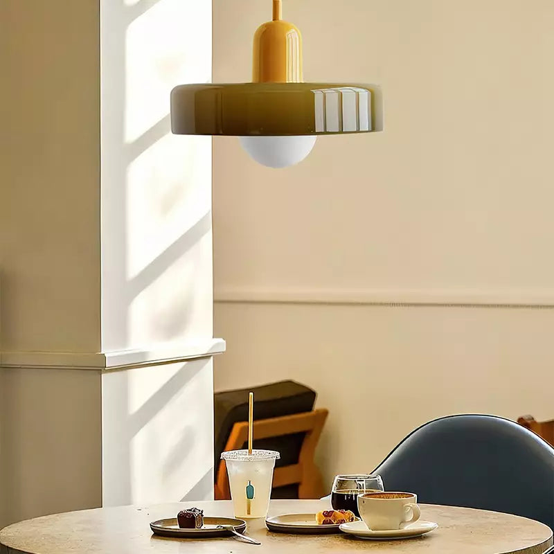 Elegante Bauhaus Hanglamp met Glas-in-Lood
