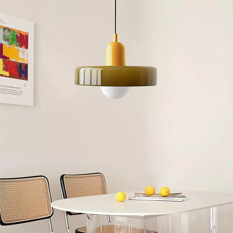Elegante Bauhaus Hanglamp met Glas-in-Lood