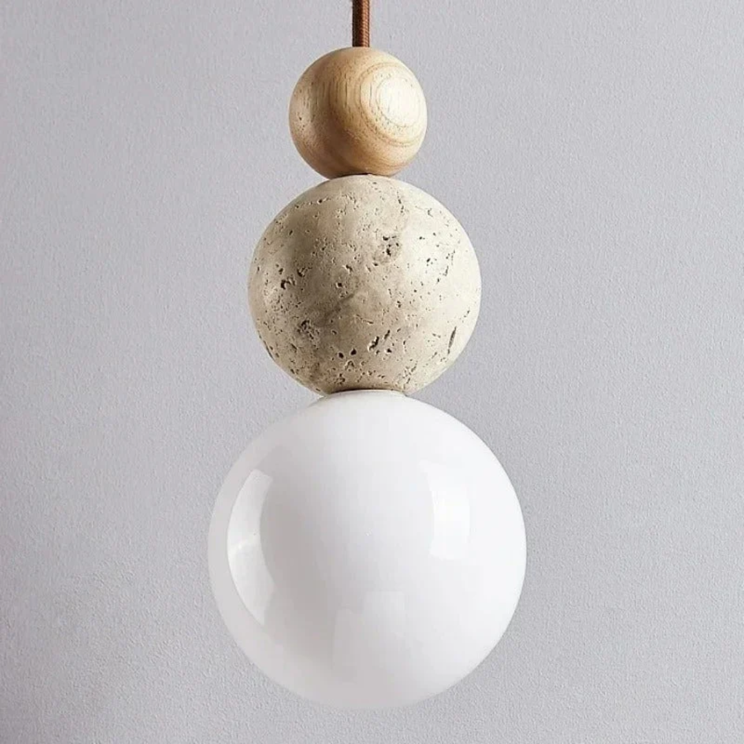 Moderne Hanglamp van Travertin en Mahonie