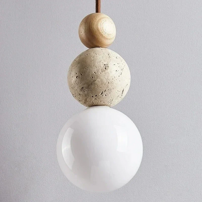 Moderne Hanglamp van Travertin en Mahonie