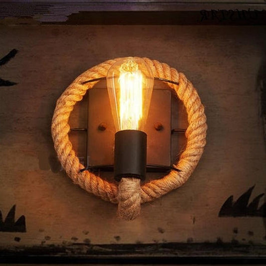 Vintage Wandlamp met Touw en IJzer